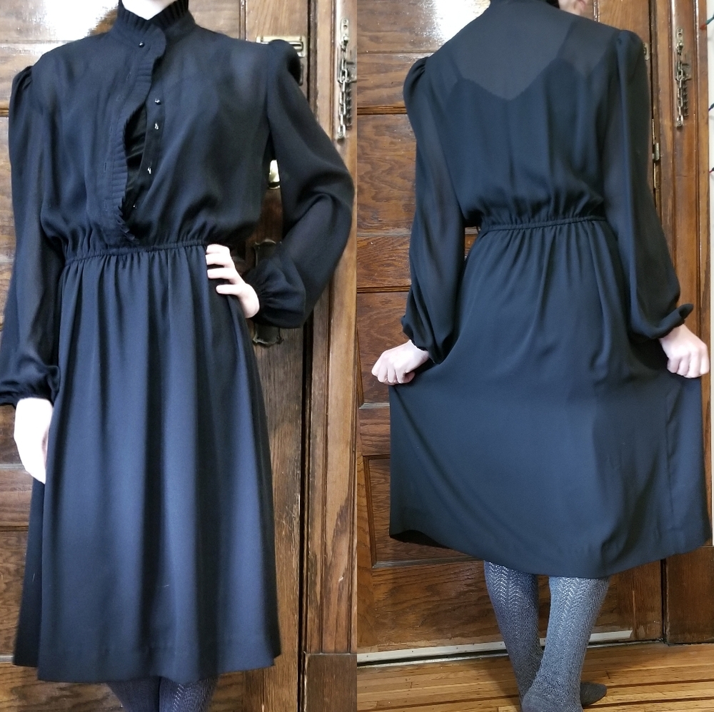Vintage Lady Carol Sheer Black Dress 70s/80s - M/L